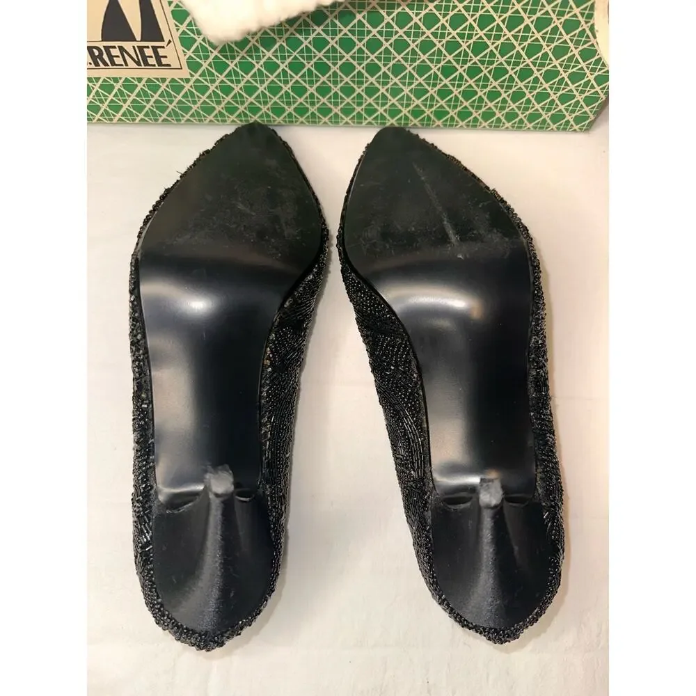 No.05 J. Renee Vintage Black Beaded Sequin Stiletto Pumps